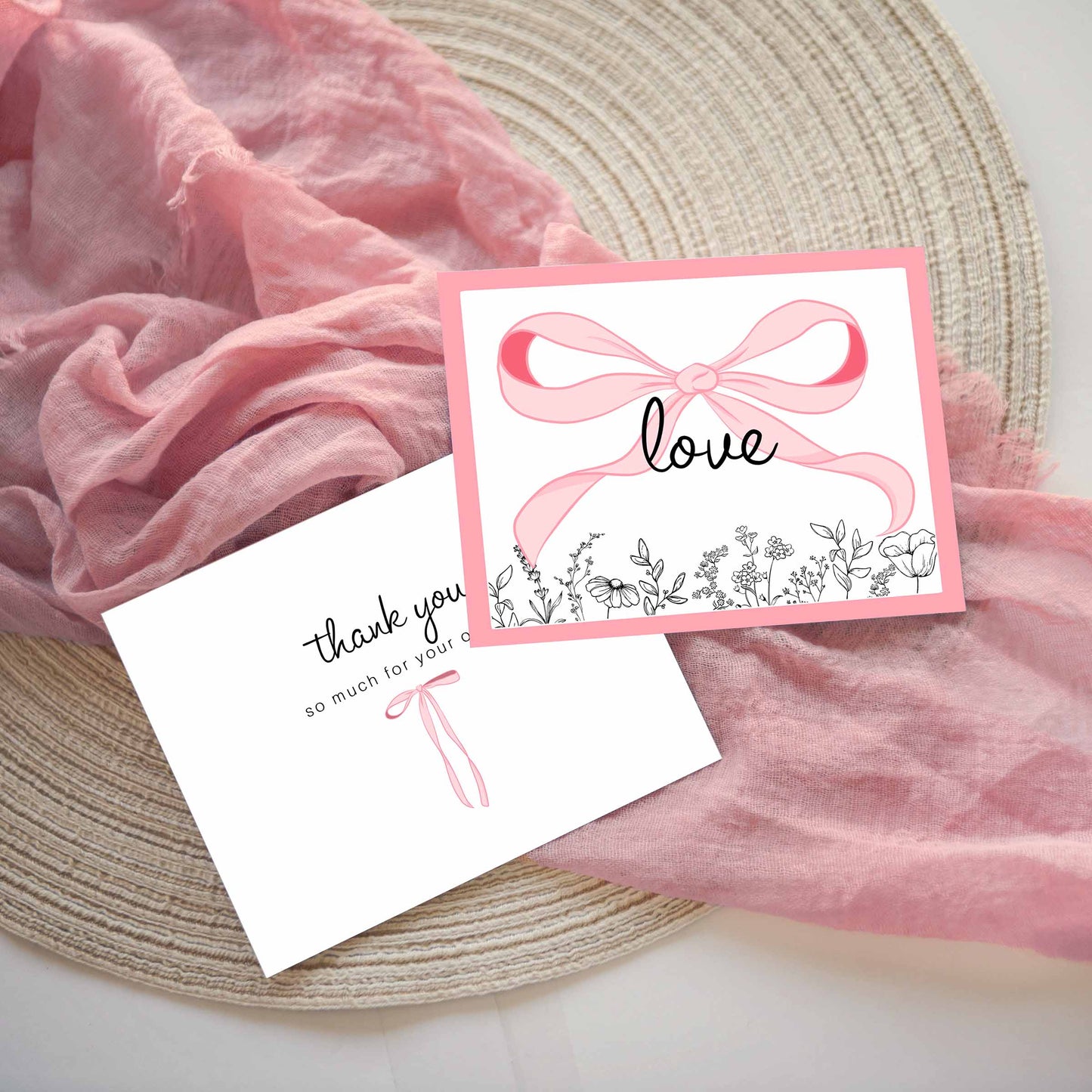 coquette pink bows thank you business cards girly girl small business shipping supplies